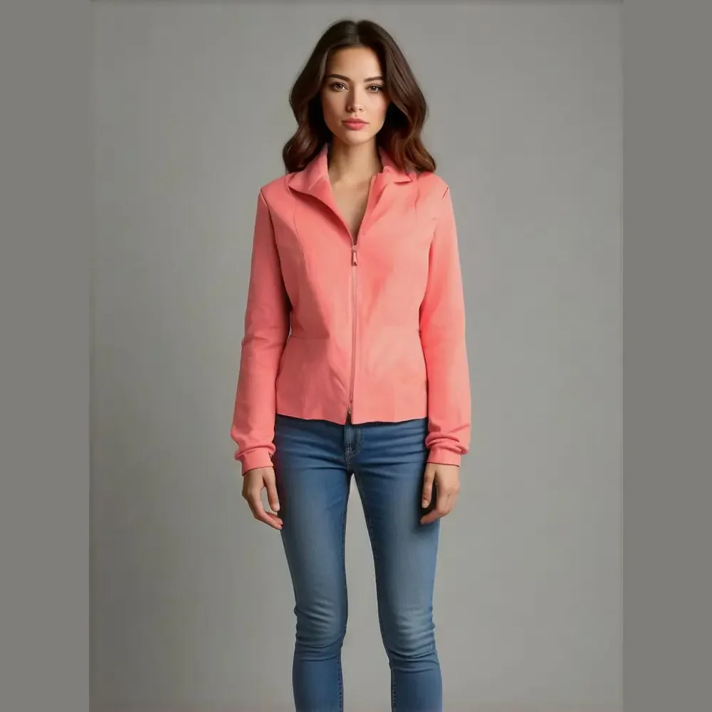 Lafayette 148 Jacket Woman's 6 Orange Double Zipper Lined‎ Bright Outdoors